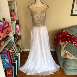 Mori Lee White and Silver Prom Dress
